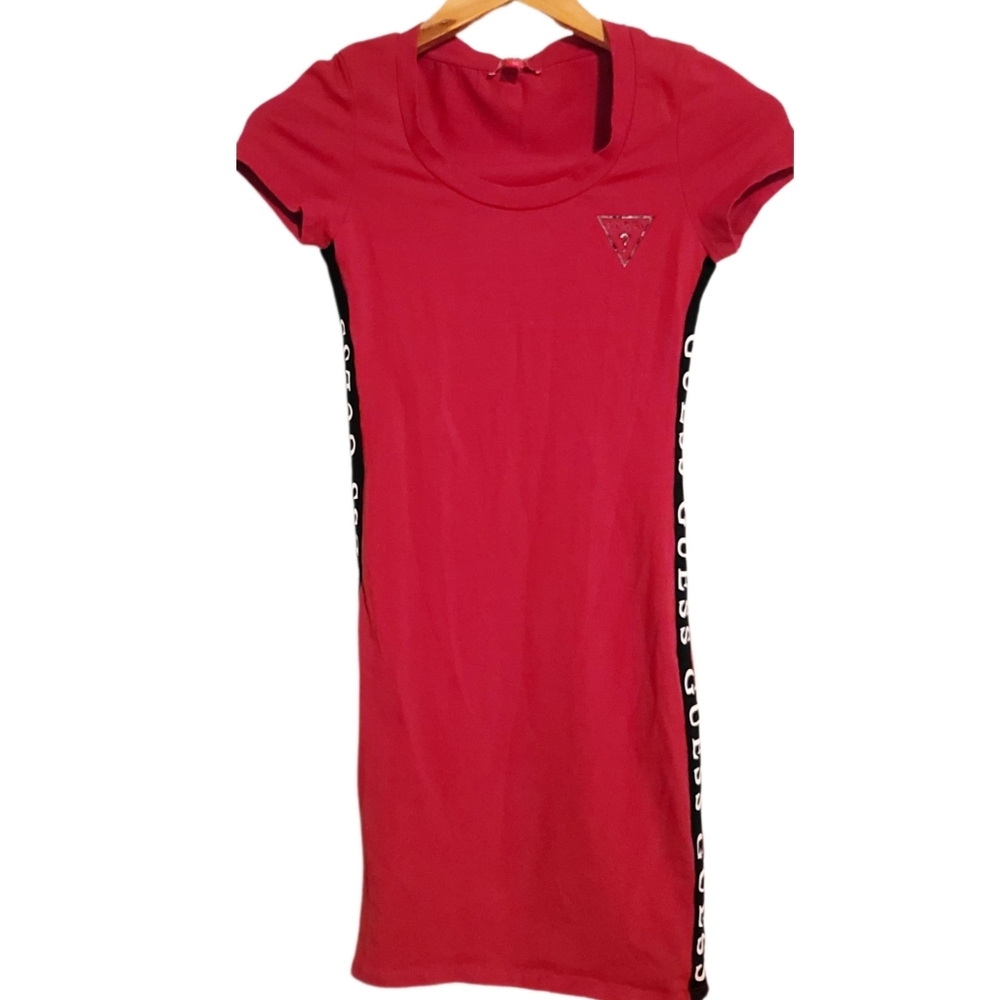 Guess Bodycon Red Dress Short Sleeve Cotton Women's XS